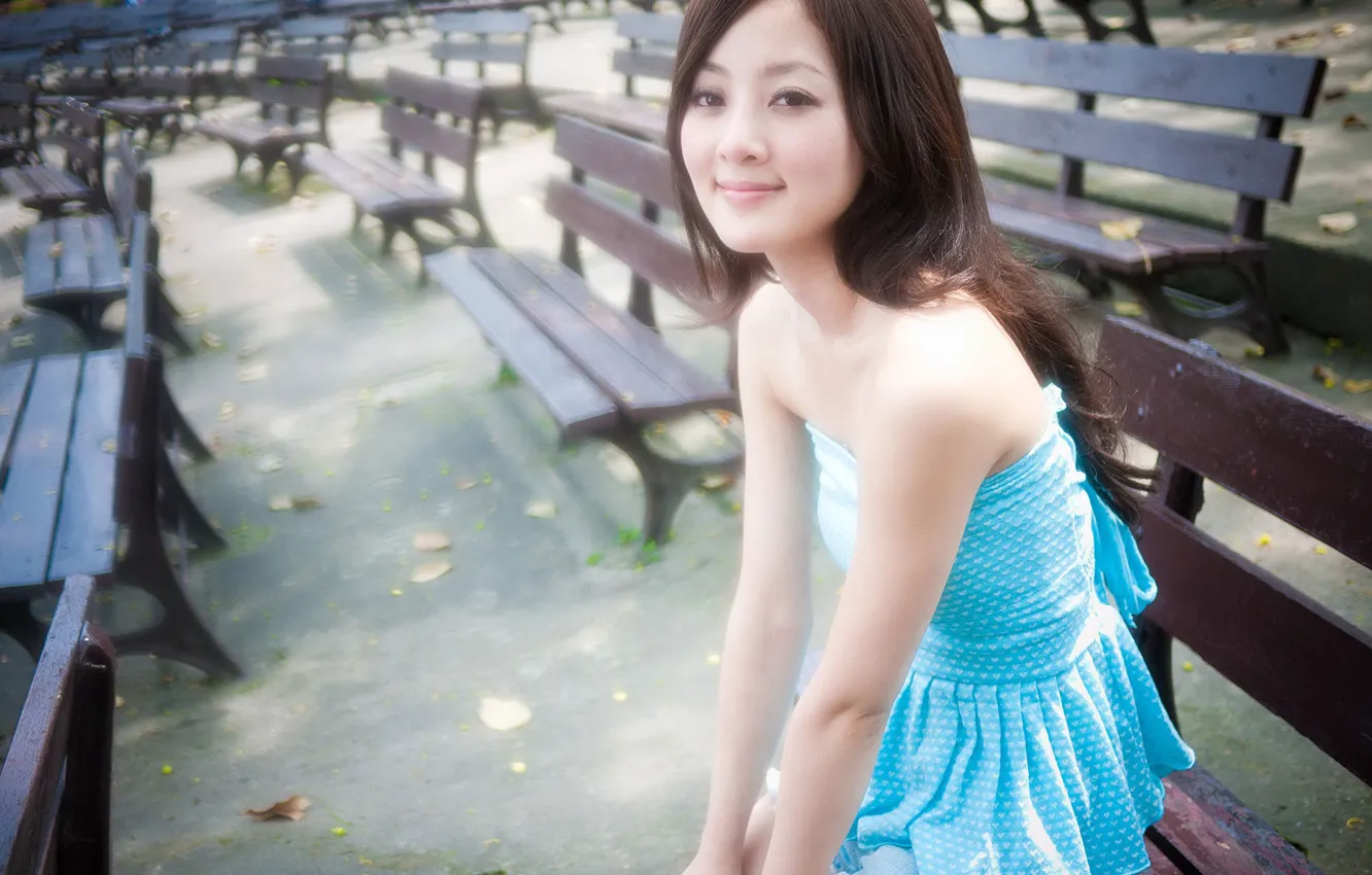 Photo wallpaper smile, asian, bracelet, blue dress