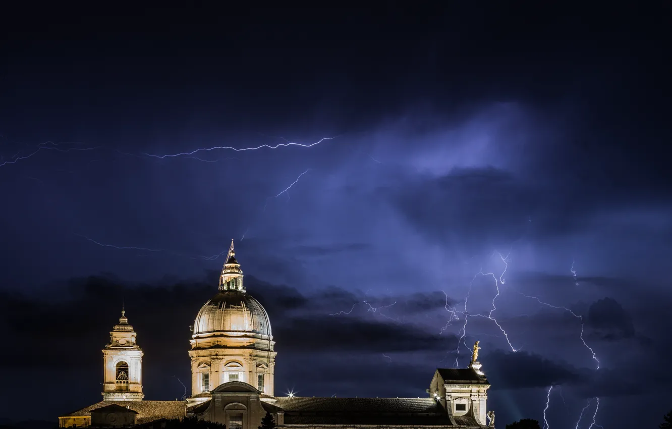 Photo wallpaper lightning, church, Assisi