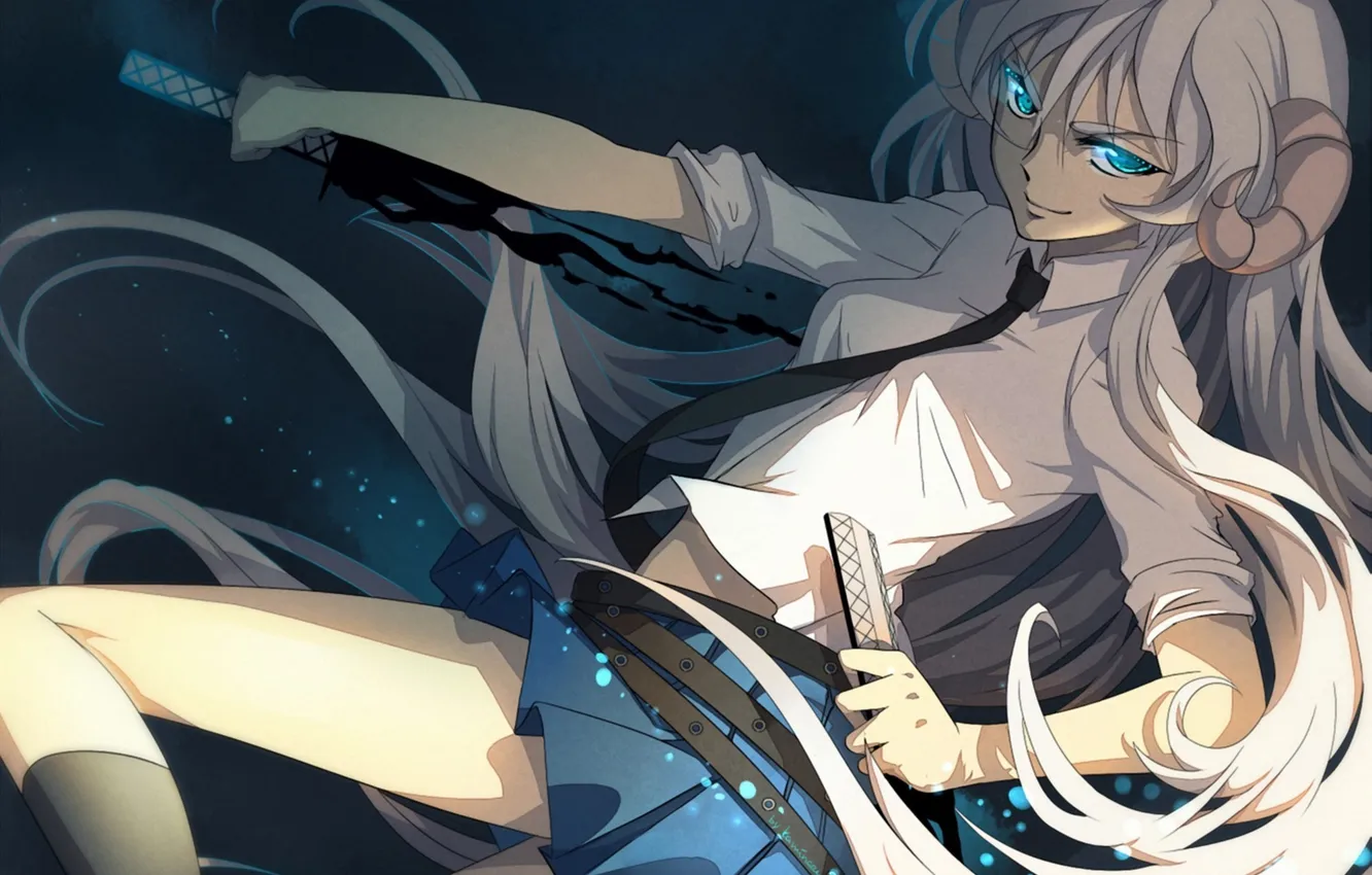 Photo wallpaper girl, sword, katana, art, horns