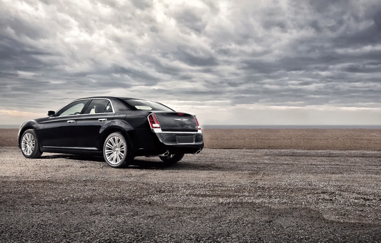 Photo wallpaper machine, auto, clouds, overcast, black, Chrysler, sedan, 300