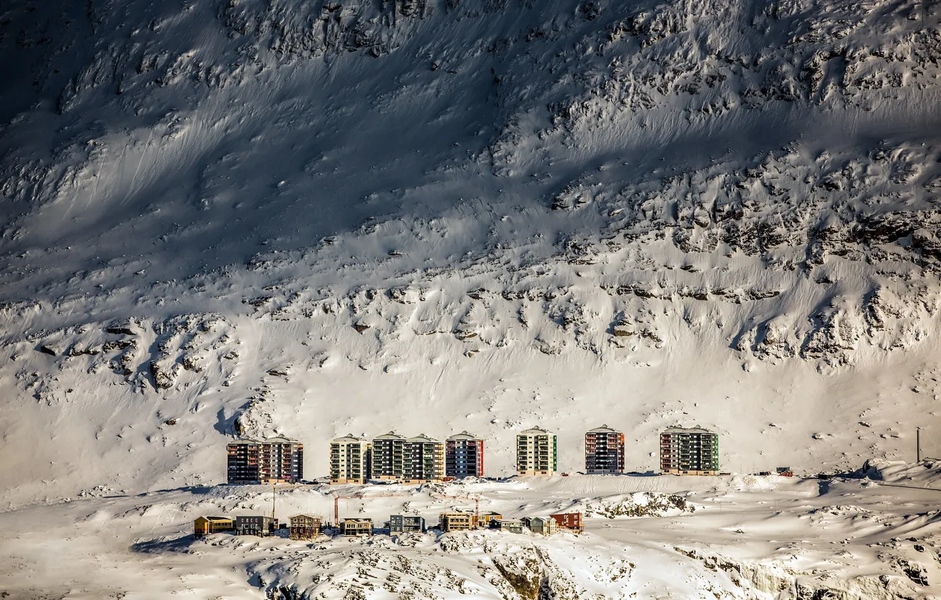 Photo wallpaper winter, Greenland, Qinngorput, Nuuk, Suloraq, Apartment house