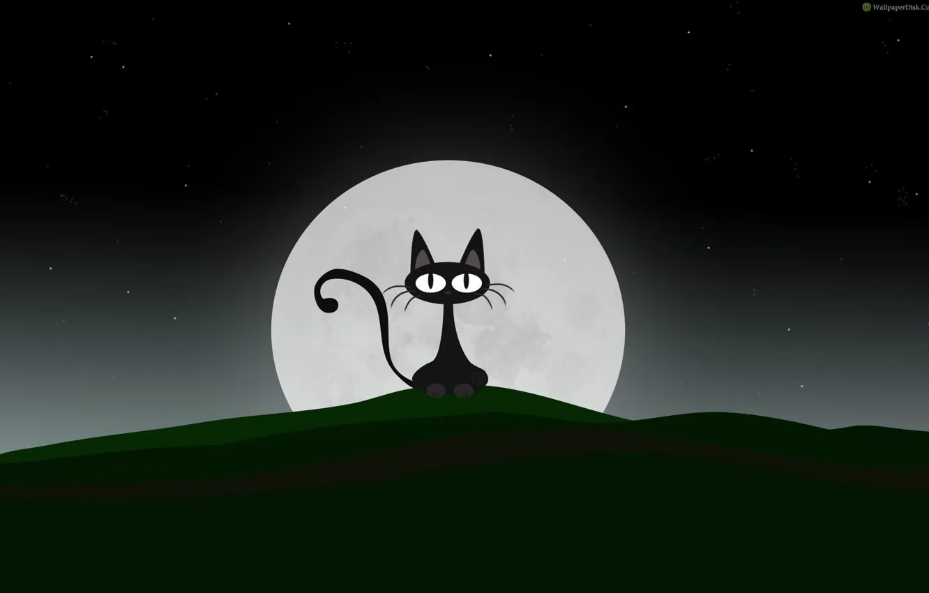 Photo wallpaper cat, night, the moon, vector, black, vector, moon, black