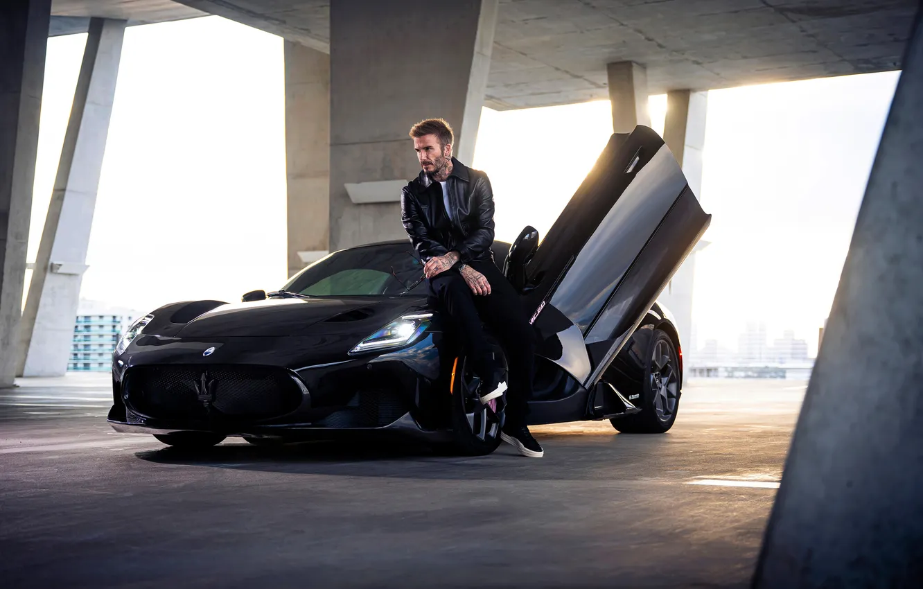 Photo wallpaper pose, coupe, Maserati, David Beckham, player, David Beckham, Coupe, Maserati MC20