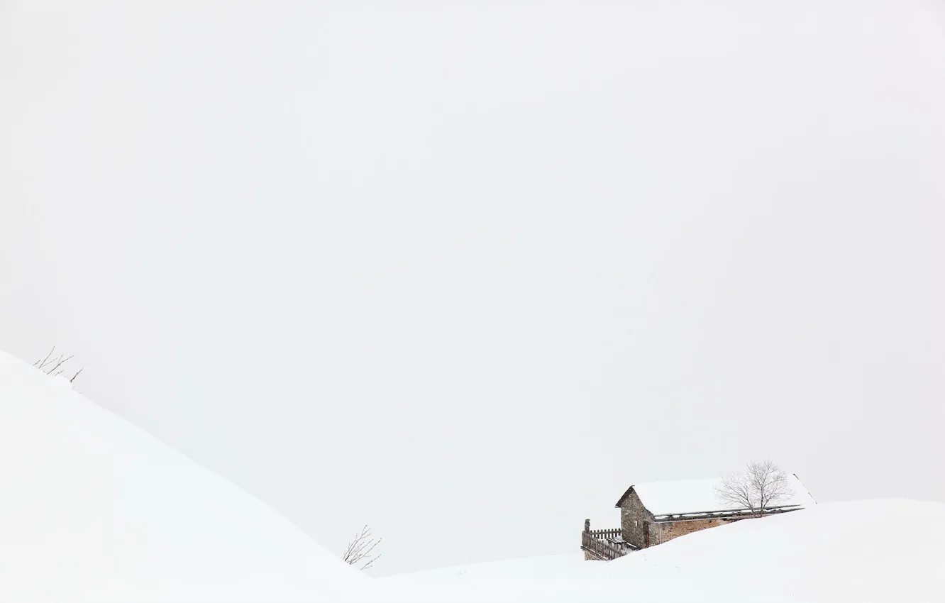 Photo wallpaper snow, fog, home