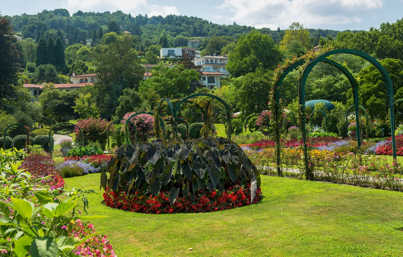 Photo wallpaper nature, design, photo, lawn, garden, Italy, the bushes, Villa Pallavicino And Stresa