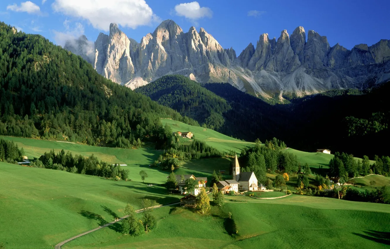 Photo wallpaper village, Alps, Italy
