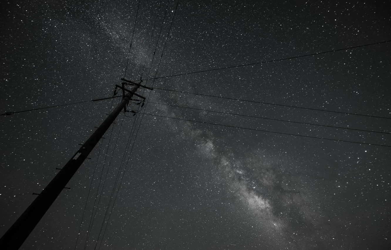 Photo wallpaper space, stars, wire, post, the milky way