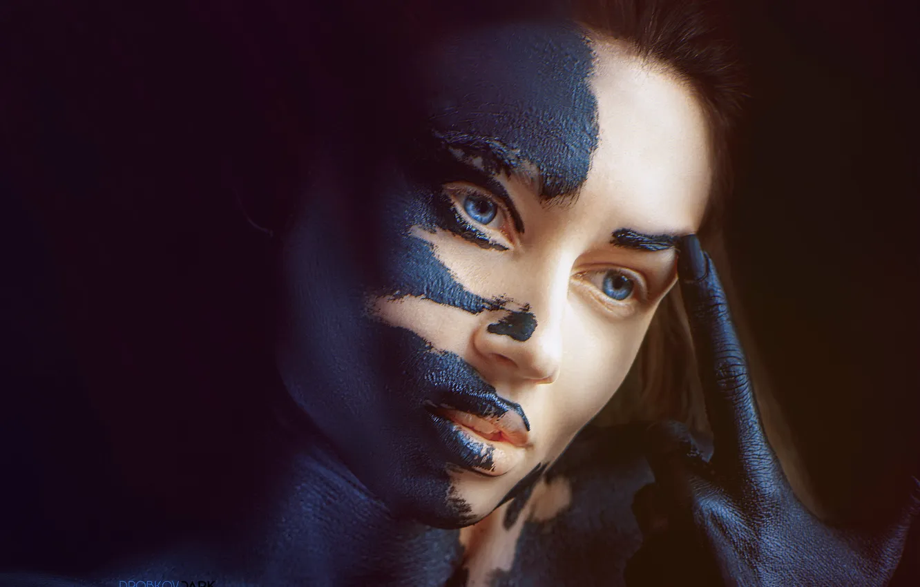 Photo wallpaper face, paint, black, Model Zoya, photographer Alexander Drobkov-dark