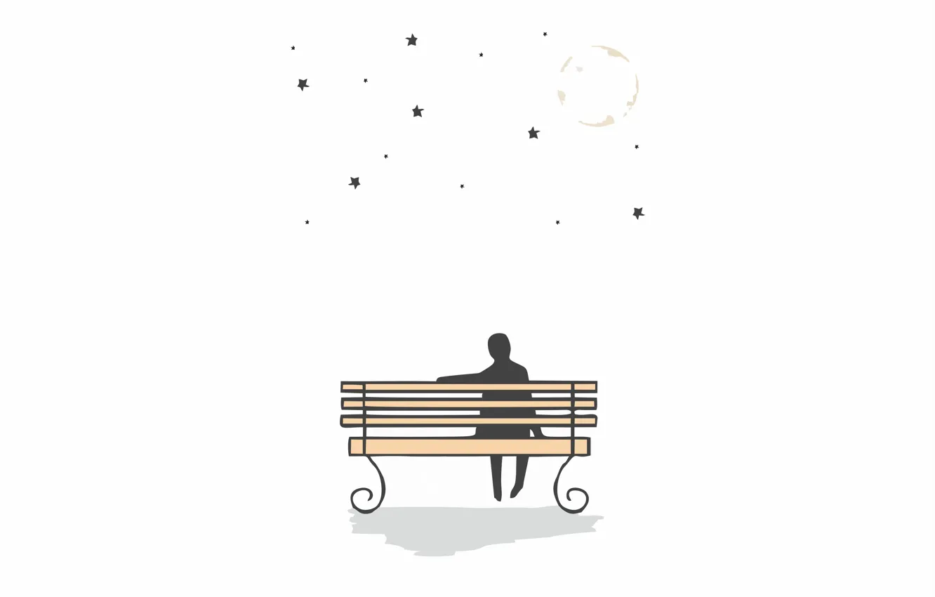Photo wallpaper the moon, moon, stars, sitting on the bench, looking at the stars, looking at the …