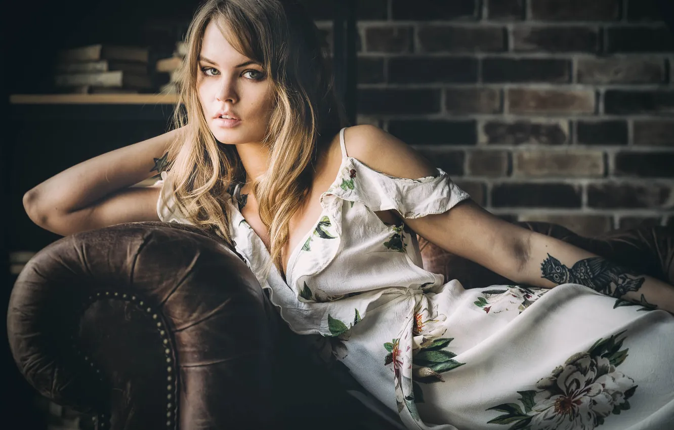 Photo wallpaper girl, dress, woman, beautiful, model, tattoo, interior, cute