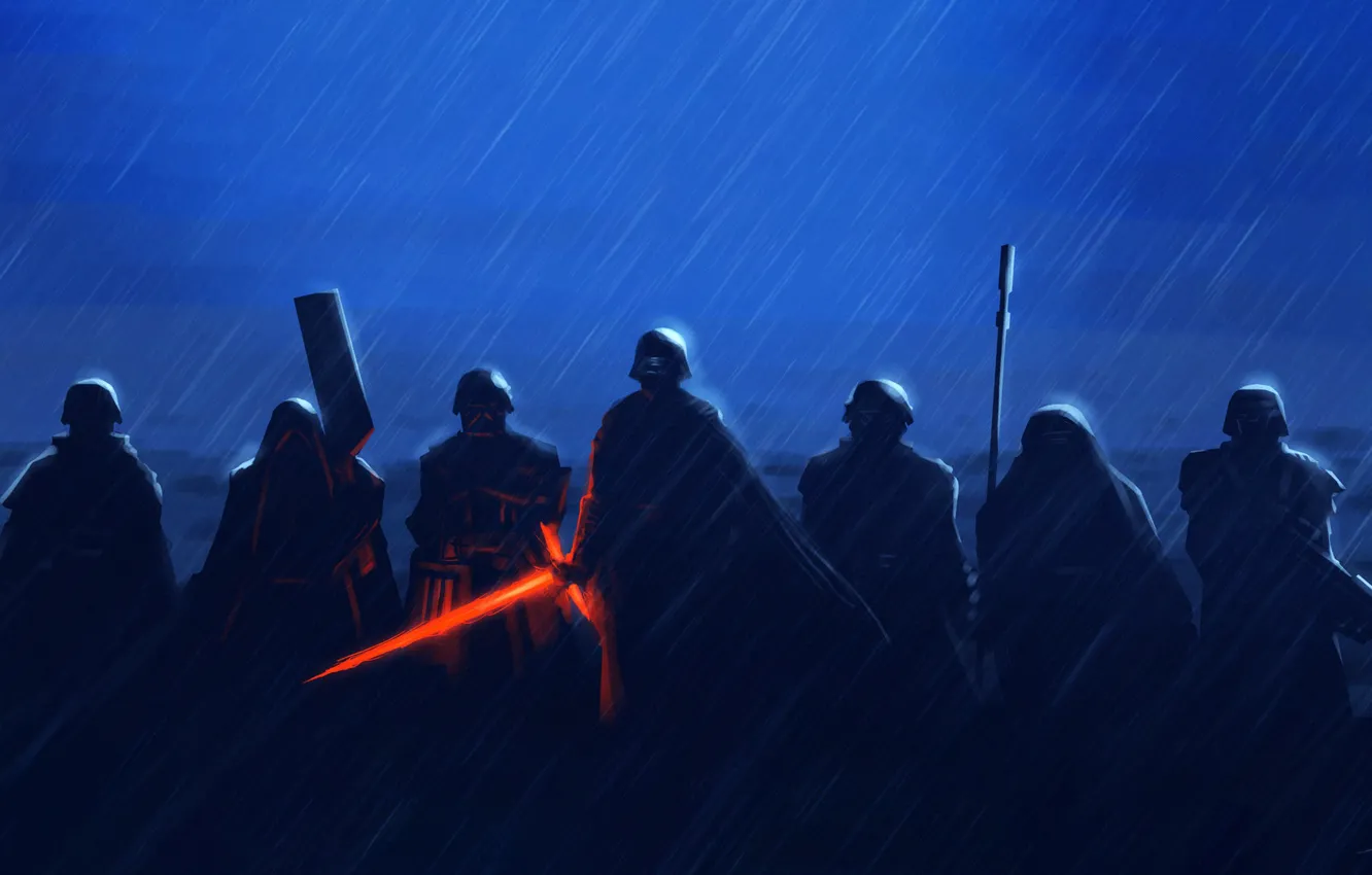 Photo wallpaper rain, sword, Star Wars, fighter, fantasy, the shower, rain, art
