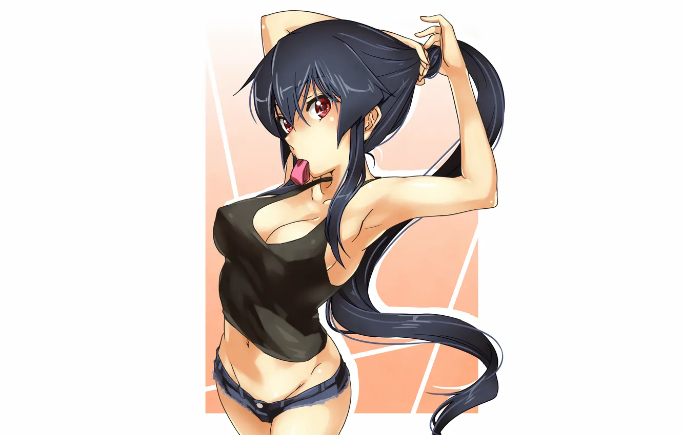 Photo wallpaper girl, sexy, cleavage, shorts, long hair, boobs, anime, beautiful