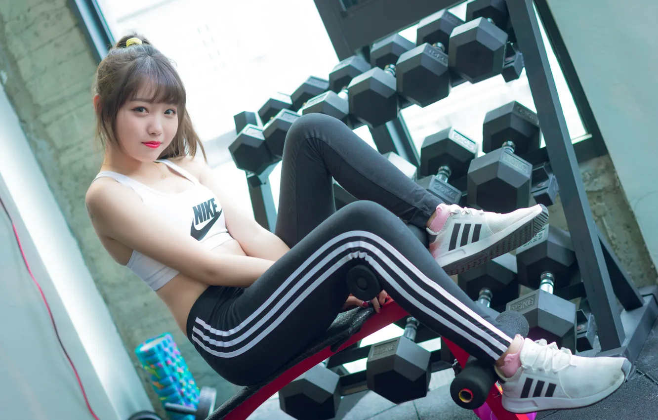 Photo wallpaper Asian, cutie, the gym
