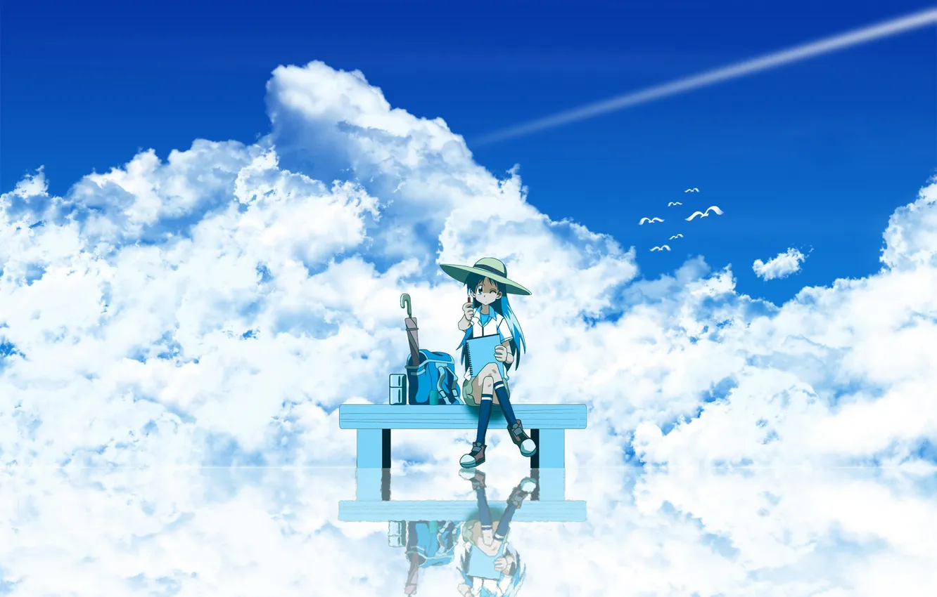 Photo wallpaper the sky, girl, clouds