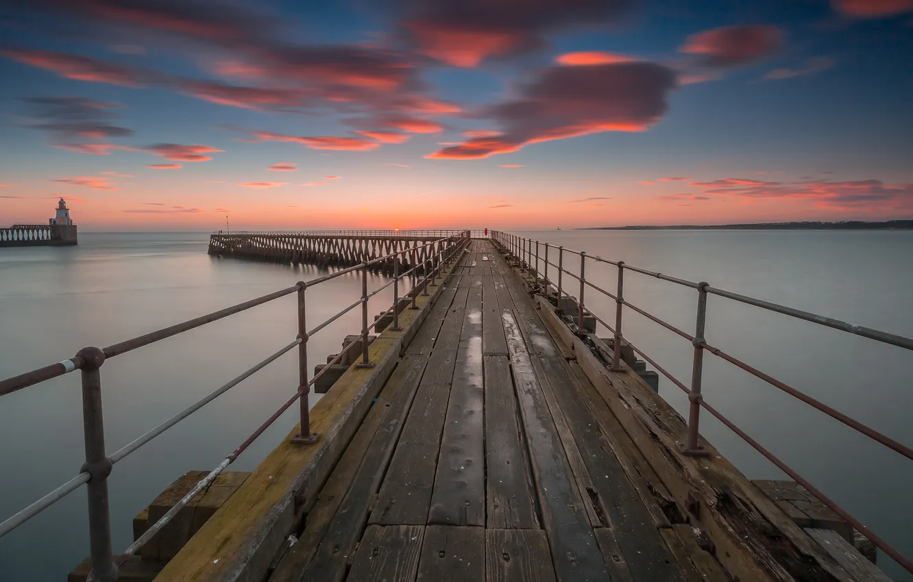 Photo wallpaper sunset, cloud, pier, see