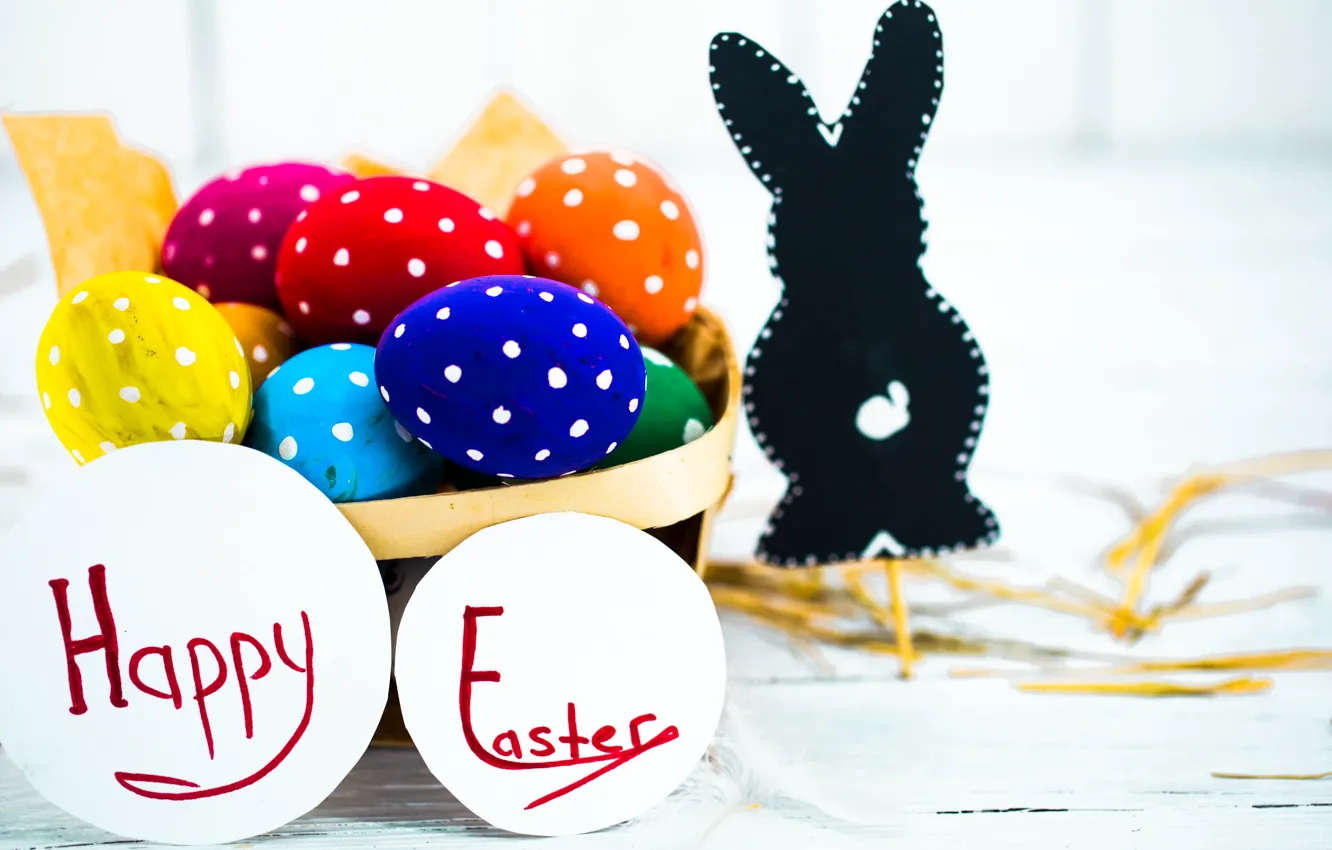 Photo wallpaper colorful, Easter, spring, Easter, eggs, holiday, bunny, Happy