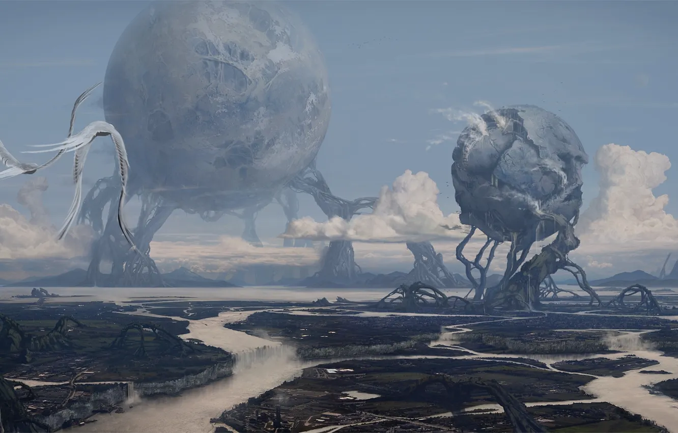 Photo wallpaper flight, balls, Stranger, alien, desktopography