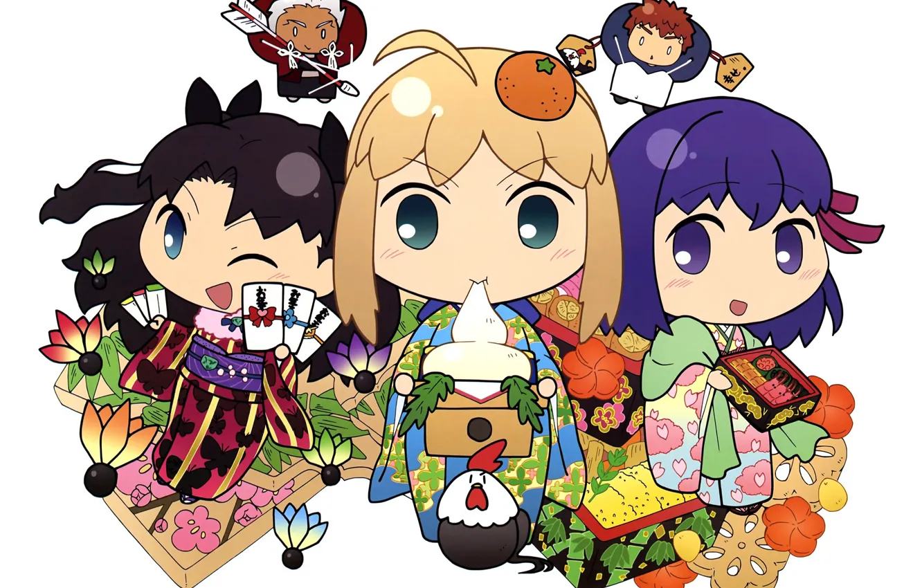 Photo wallpaper girls, arrow, Chibi, Tohsaka Rin, the saber, Malachy, Archer, Emiya Shirou