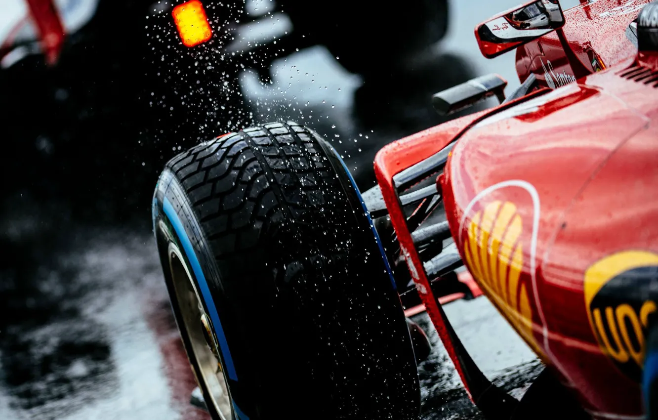 Photo wallpaper Ferrari, rain, damp