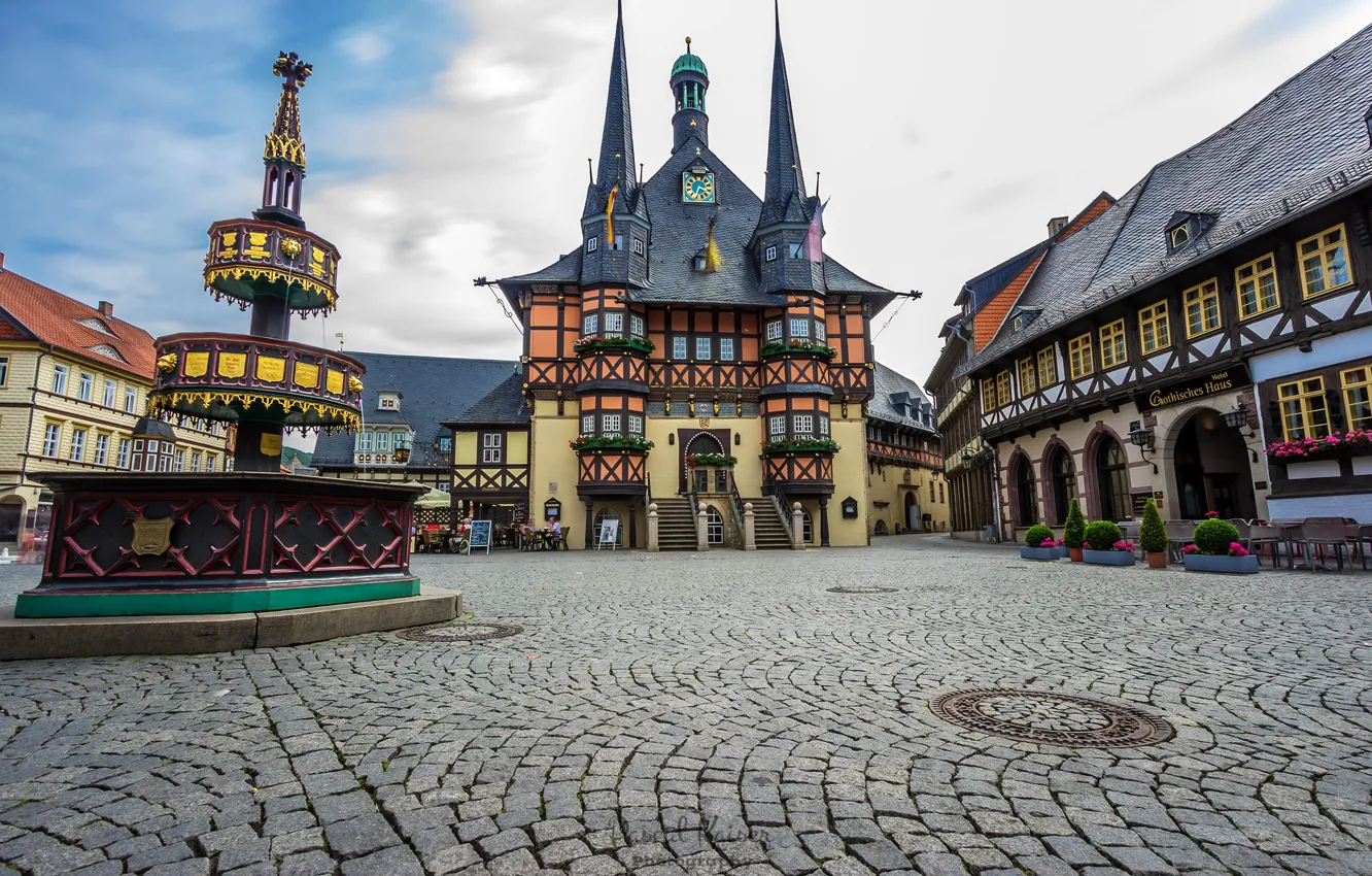 Photo wallpaper home, Germany, area, fountain, Wernigerode