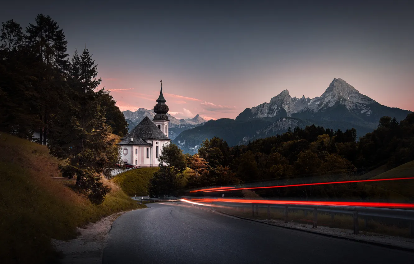 Photo wallpaper mountains, Alps, Church