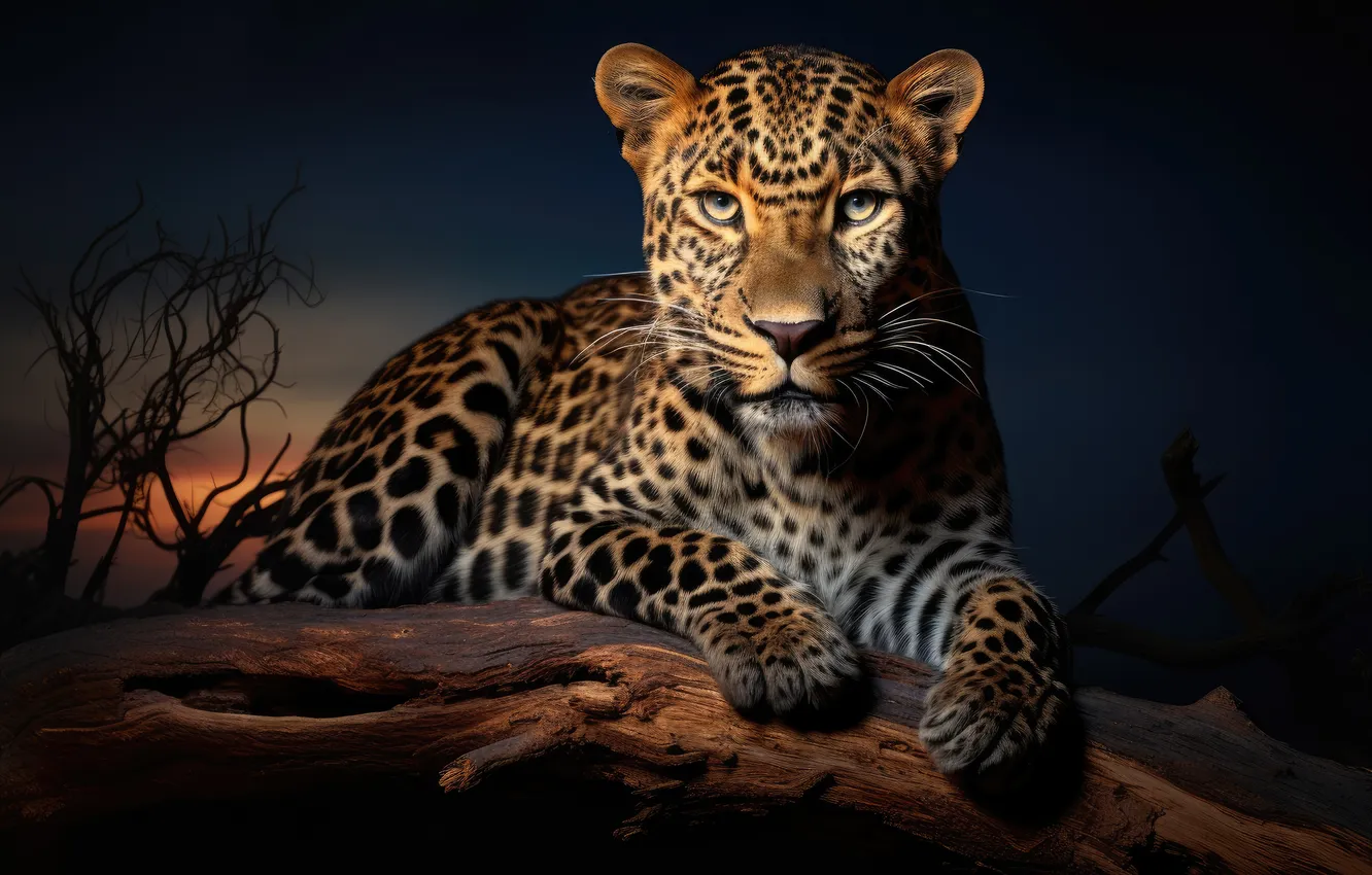 Photo wallpaper the sky, look, face, night, branches, nature, portrait, paws