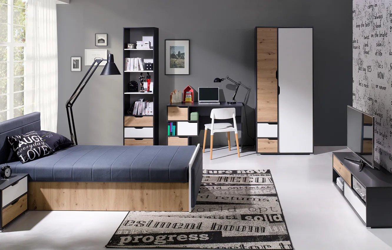 Photo wallpaper design, style, interior, bedroom, Desk, the room of the student