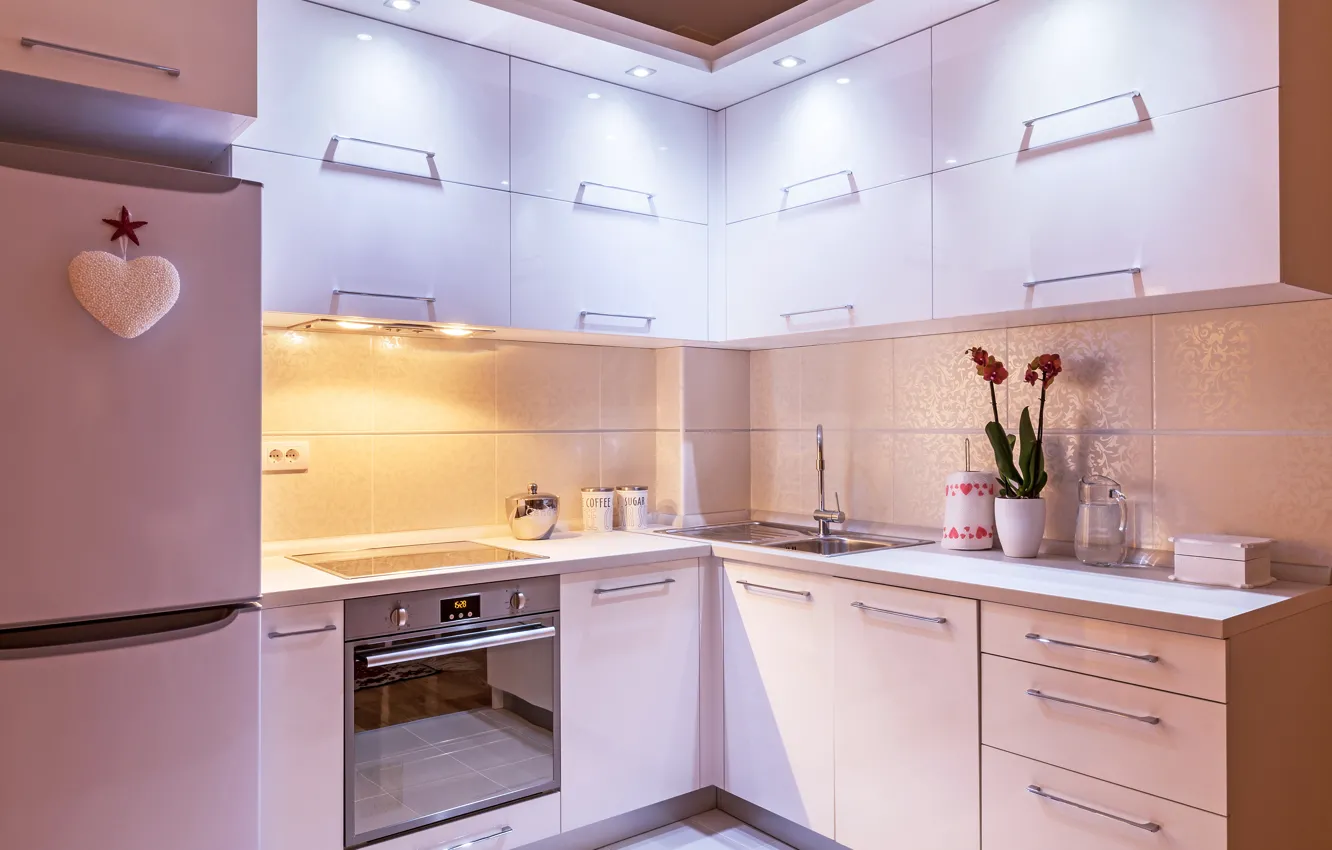 Photo wallpaper furniture, refrigerator, kitchen, plate, luxury, design, interior, kitchen