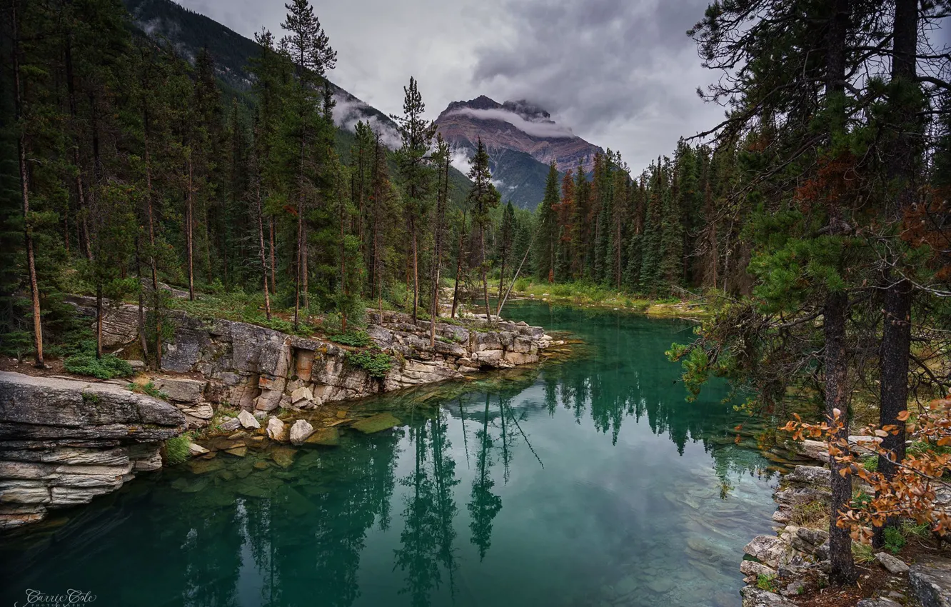 Photo wallpaper the sky, trees, mountains, clouds, nature, lake, rocks, Alberta