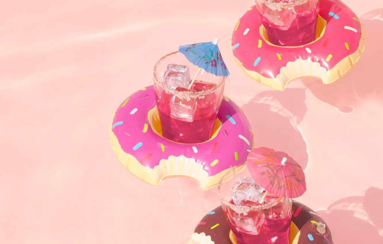 Photo wallpaper ice, summer, water, umbrella, stay, pool, cocktail, donuts