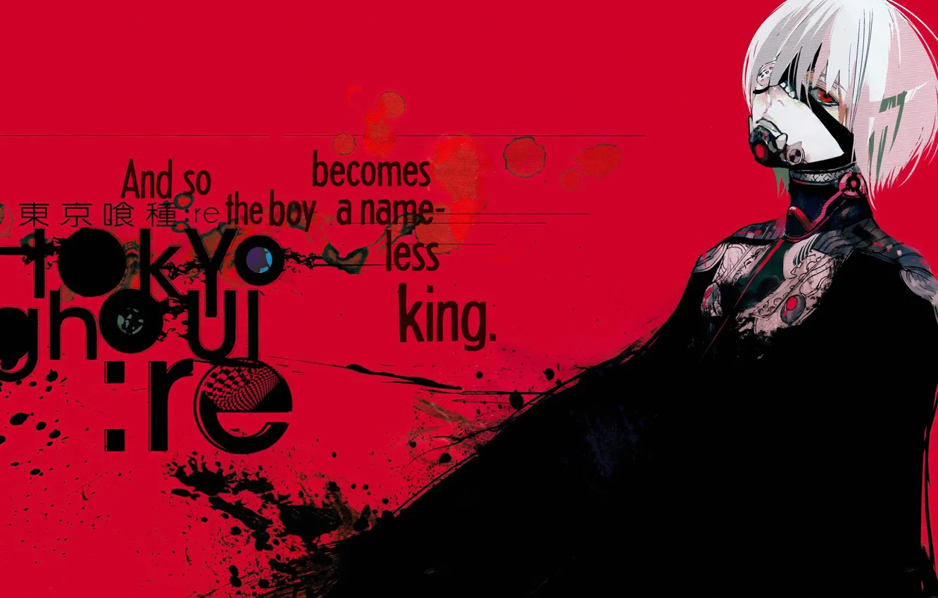 Photo wallpaper monster, mask, horror, red eyes, blood, Tokyo ghoul, Tokyo Ghoul, Ken Kanek