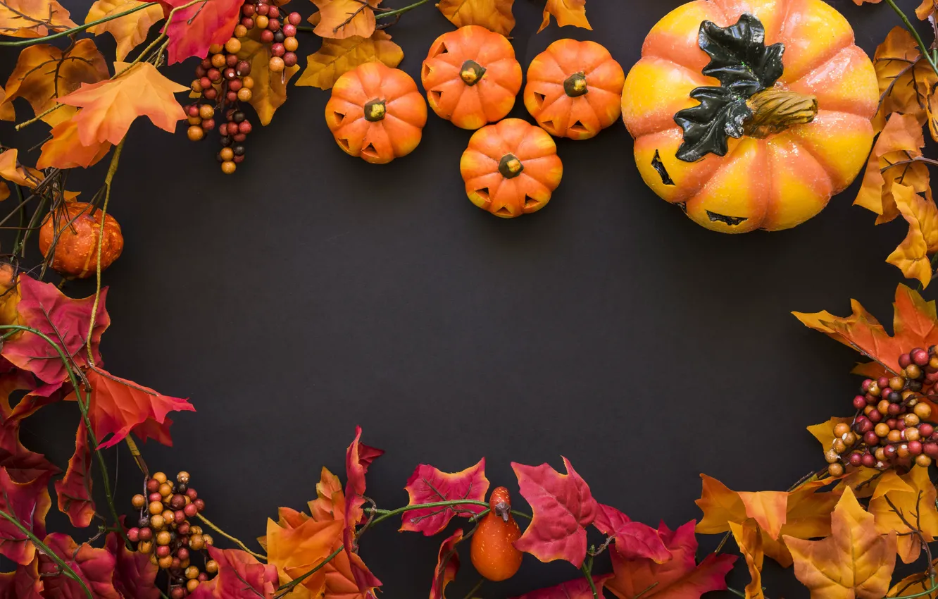 Photo wallpaper autumn, leaves, background, tree, colorful, Halloween, pumpkin, maple