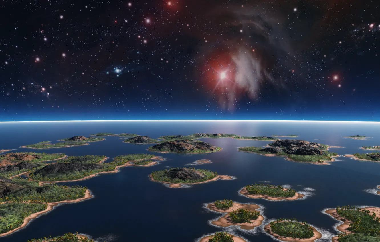 Photo wallpaper sea, the sky, stars, the ocean, island