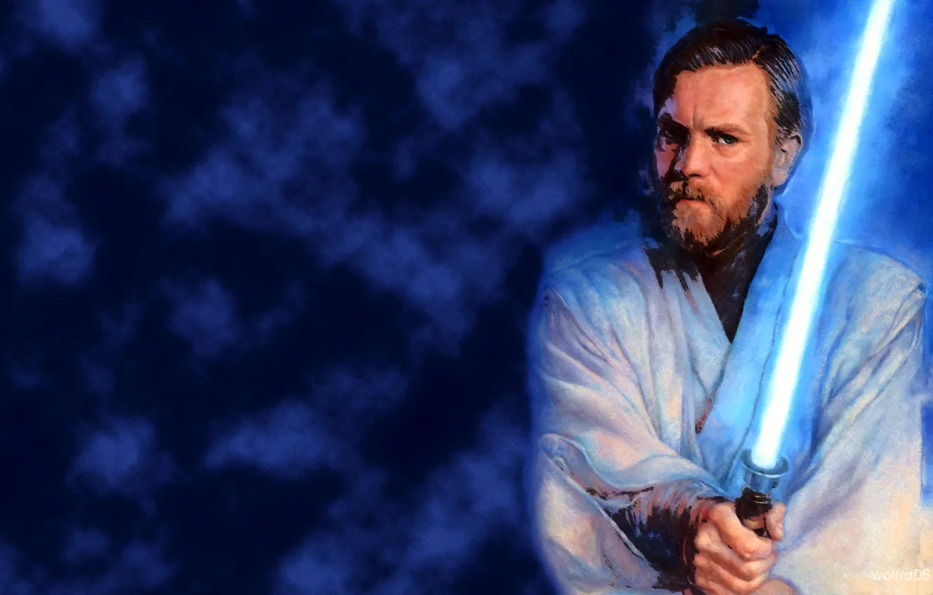 Photo wallpaper blue, Star Wars, Star wars, Jedi, laser sword, Obi-WAN Kenobi, Obi-Wan "Ben" Kenobi