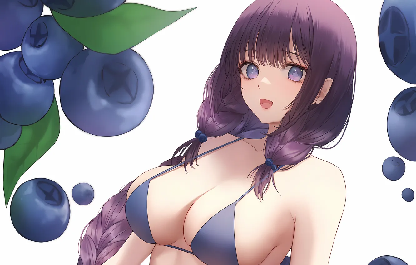 Photo wallpaper girl, sexy, cleavage, long hair, boobs, anime, beautiful, twintails