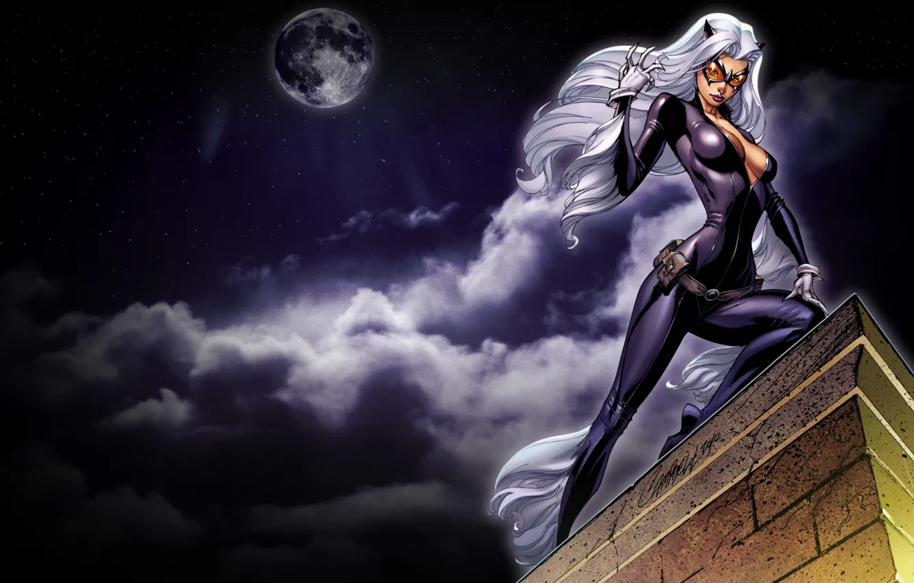 Photo wallpaper roof, the sky, look, night, the moon, mask, art, costume