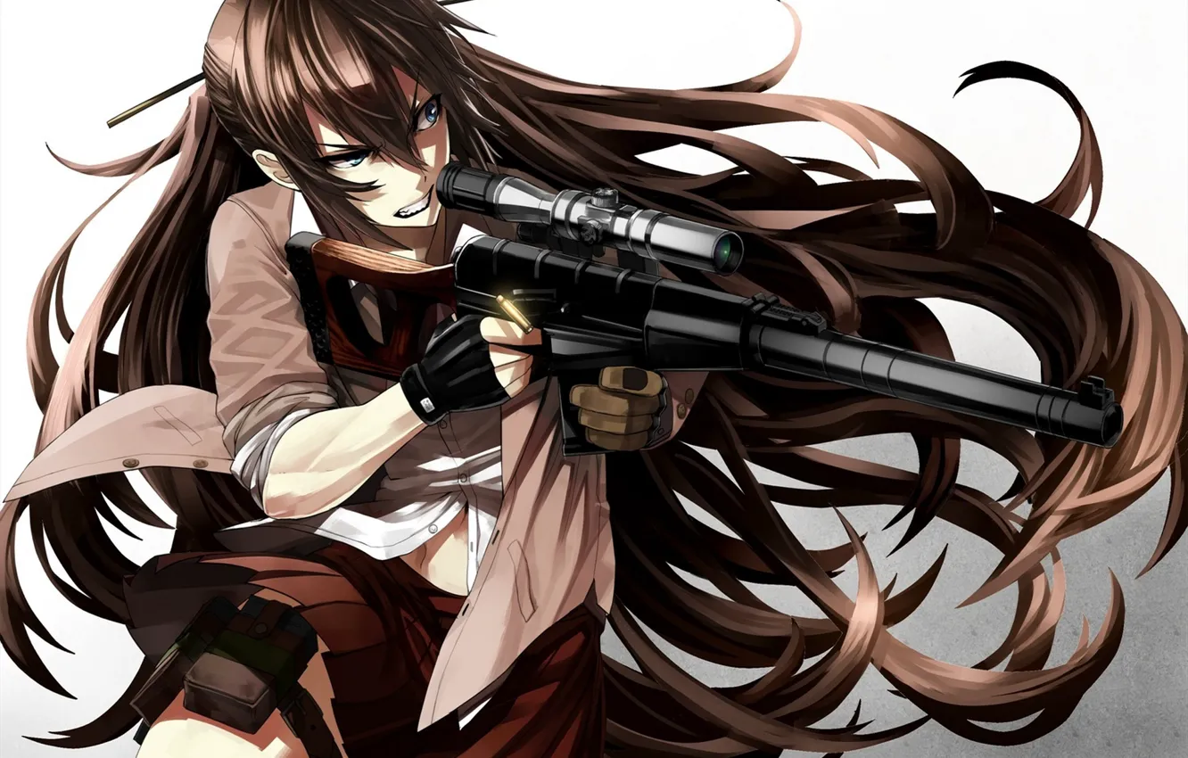 Photo wallpaper girl, weapons, anger, anime, art, bullets, rifle, tef