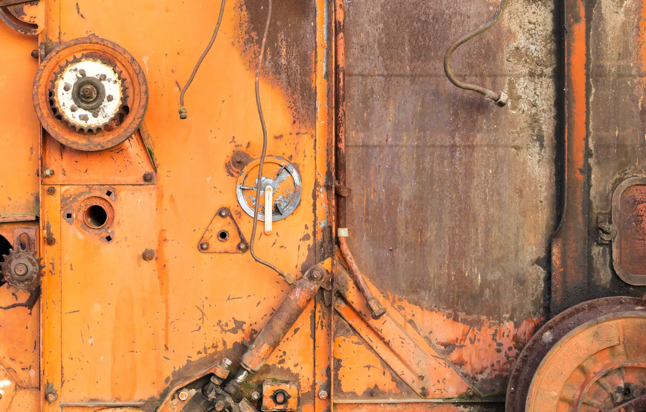 Photo wallpaper metal, orange, rust, machinery