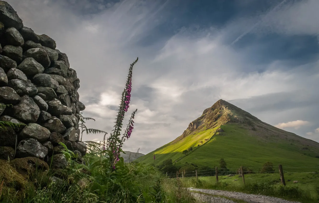 Photo wallpaper road, mountains, stones, Scotland