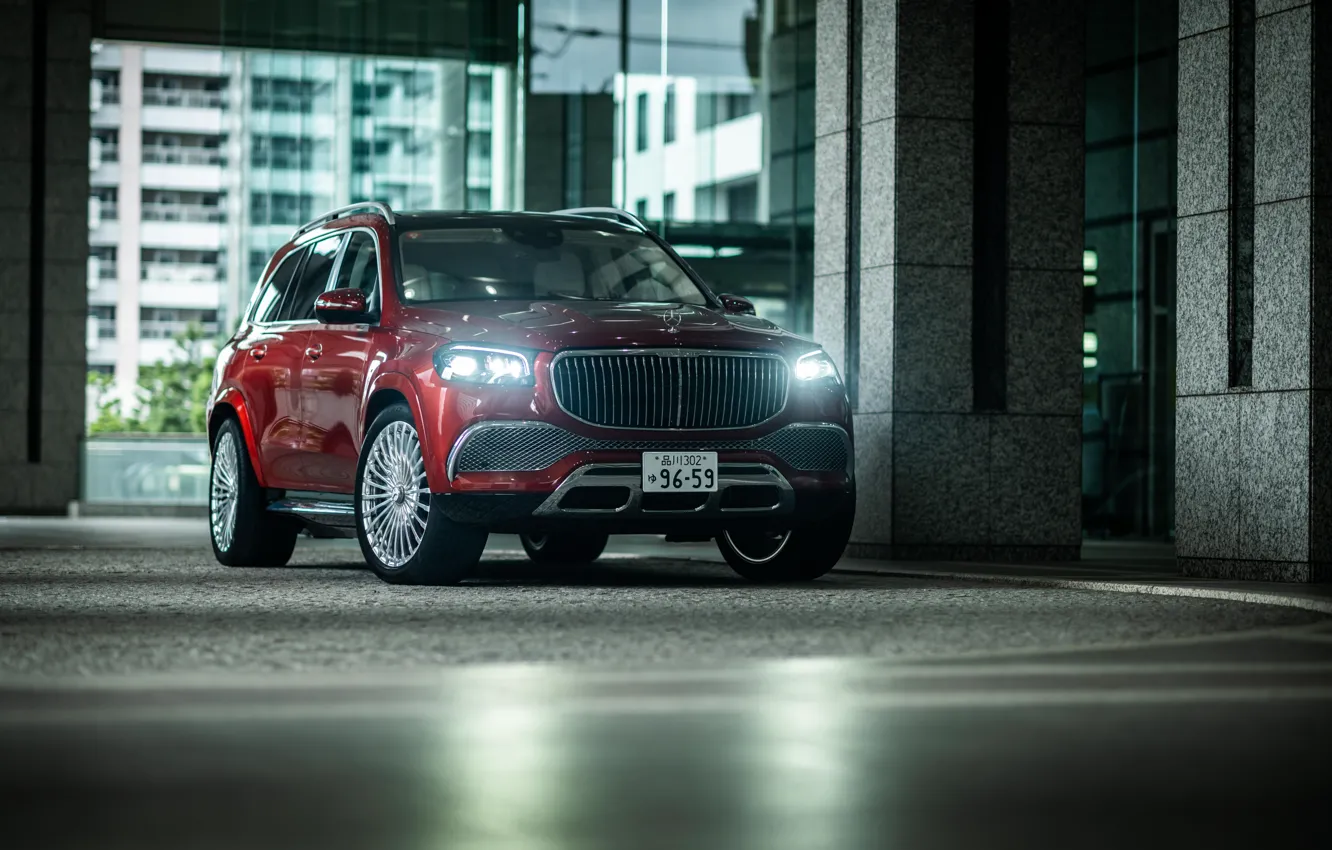 Photo wallpaper Mercedes-Benz, Light, Mercedes, Red, Maybach, Front, Side, GLS