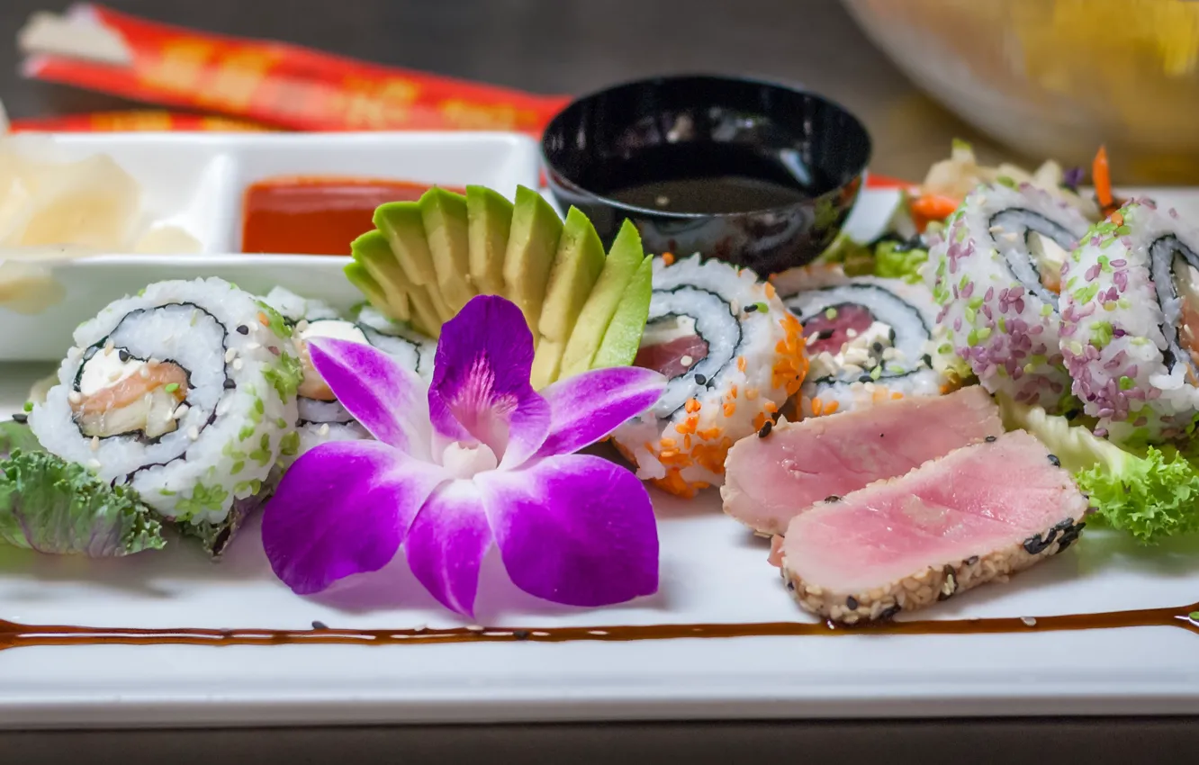 Photo wallpaper flowers, meat, Orchid, rolls