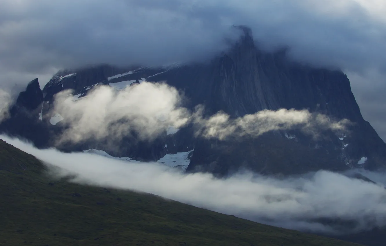 Photo wallpaper clouds, snow, mountains, clouds, nature, rocks, the fjord, South Greenland
