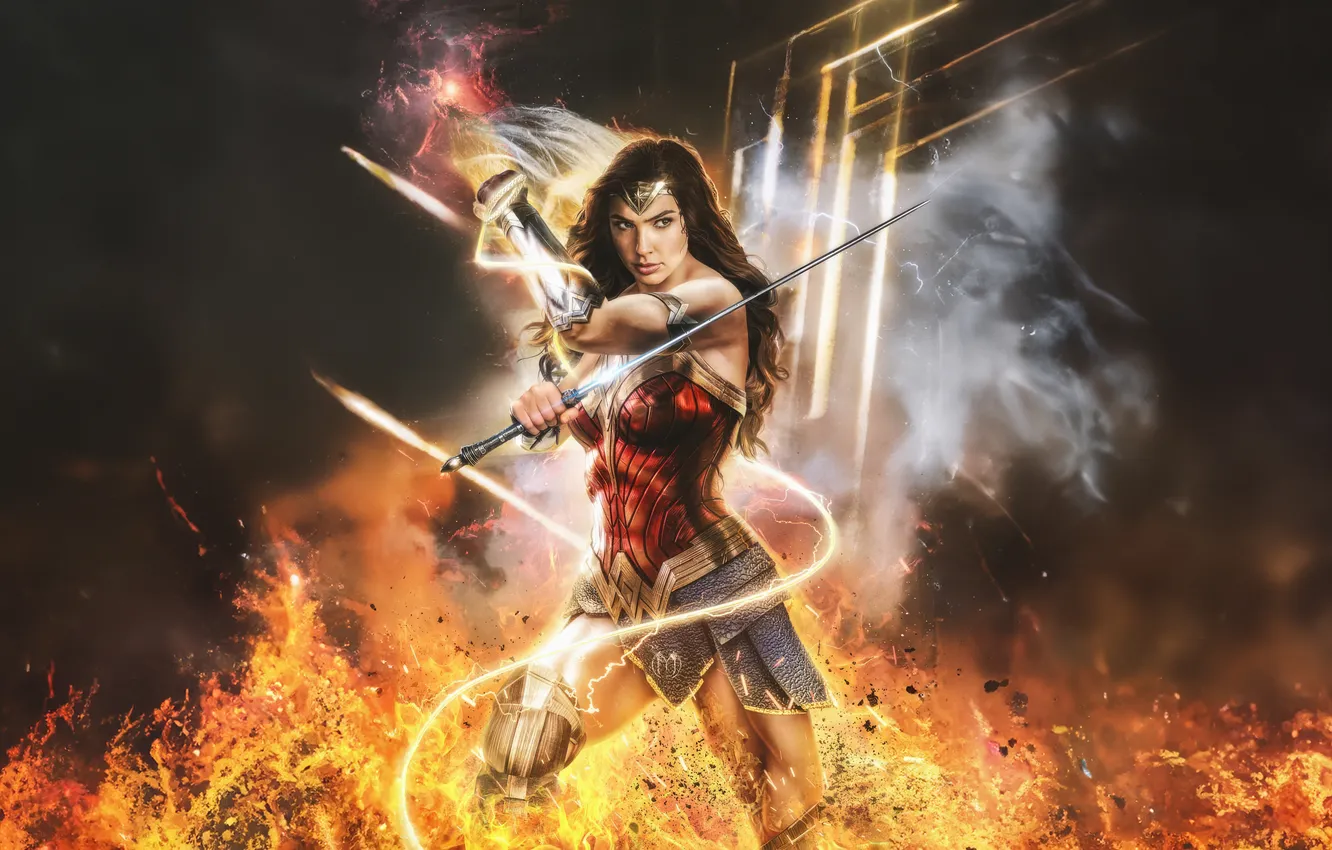 Photo wallpaper golden, woman, warrior, wonder