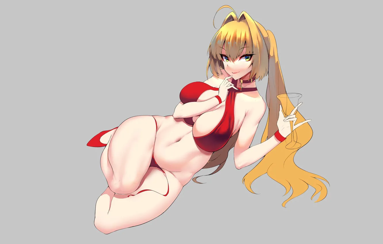 Photo wallpaper girl, sexy, cleavage, long hair, boobs, saber, anime, beautiful