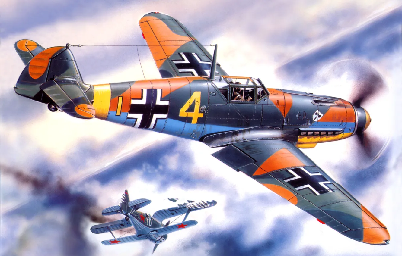 Photo wallpaper the sky, war, figure, fighter, battle, art, air, the plane