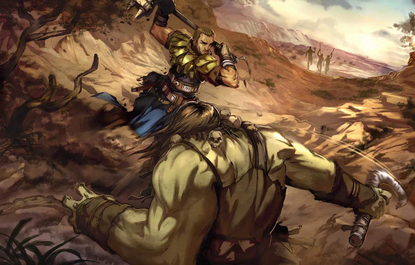 Photo wallpaper trees, skull, armor, hammer, warrior, Ogre, easy, eater