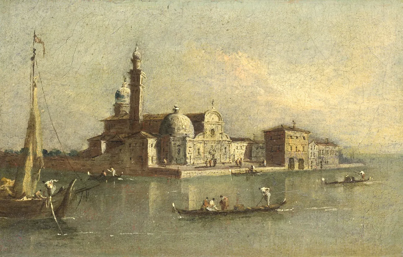 Photo wallpaper oil, picture, canvas, 1835, Giacomo Guardi, Giacomo Guardi, View of the Isola di San Michele …