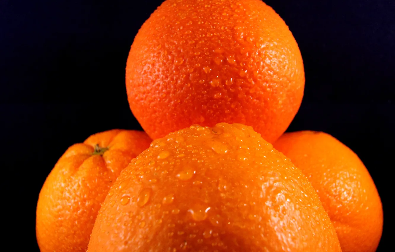 Photo wallpaper water, drops, background, oranges, fruit