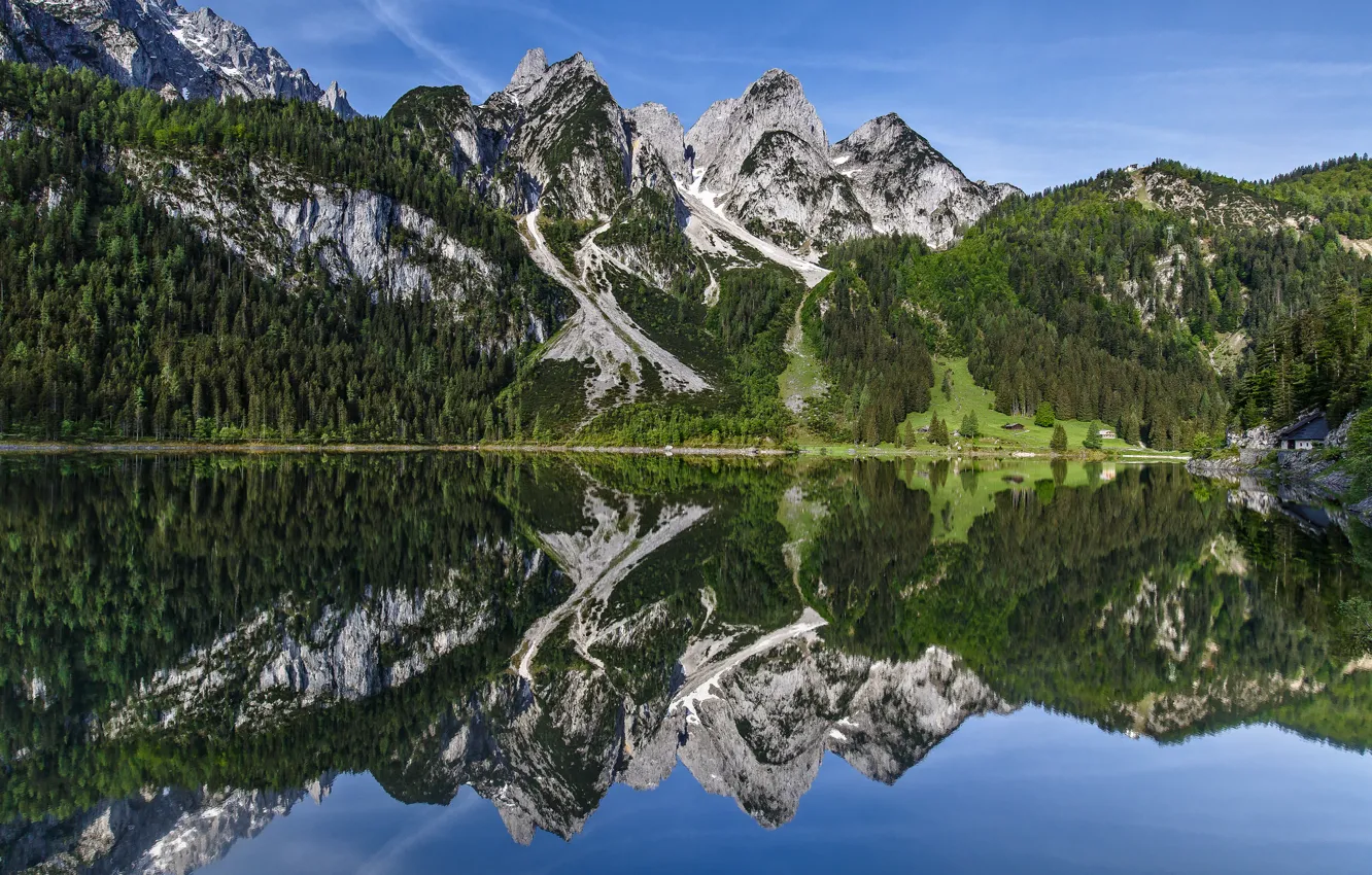 Photo wallpaper mountains, lake, reflection, Austria, Austria, Dachstein Mountains, Gosau Lakes, Gosaukamm
