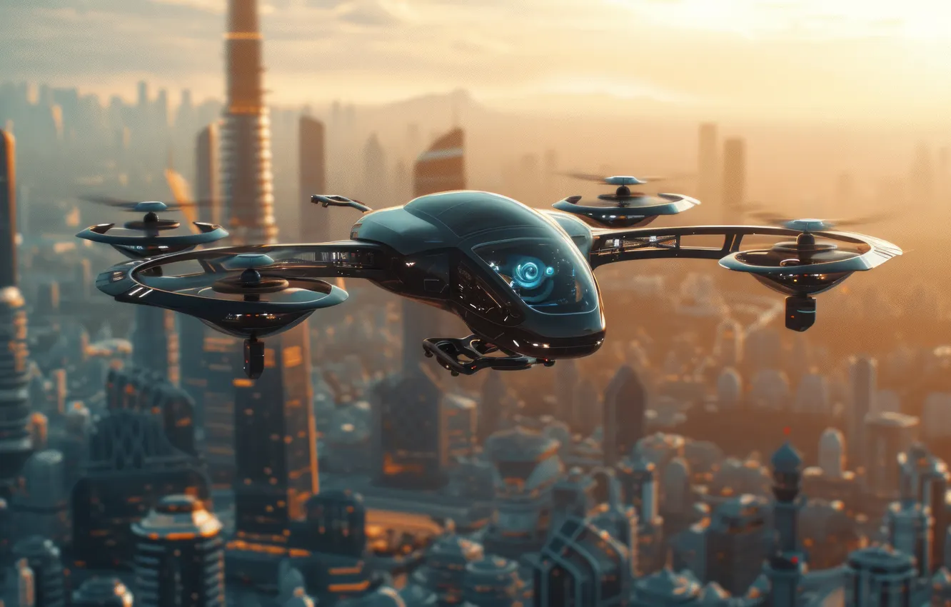 Photo wallpaper flight, aviation, technique, drone, AI art, neural network